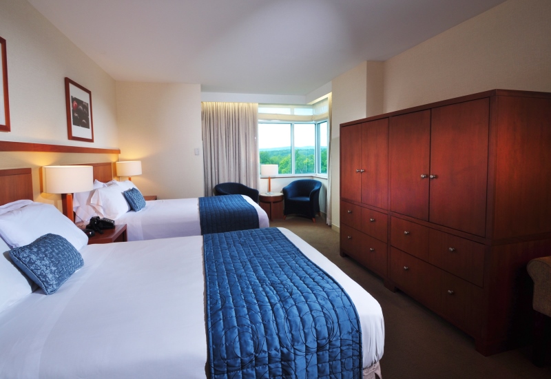 A deluxe double room at the Penn Stater Hotel and Conference Center.