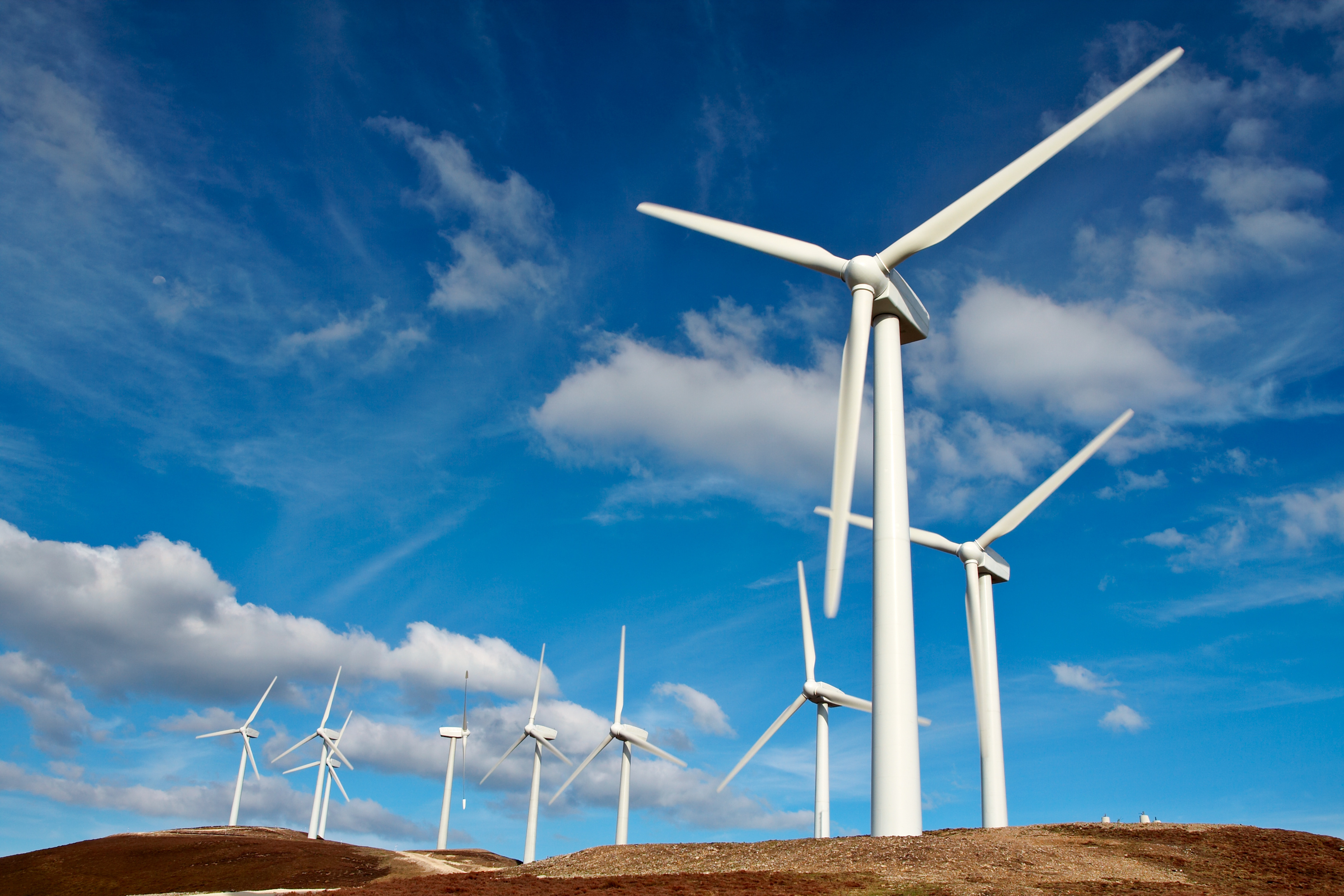 Wind turbines provide power.